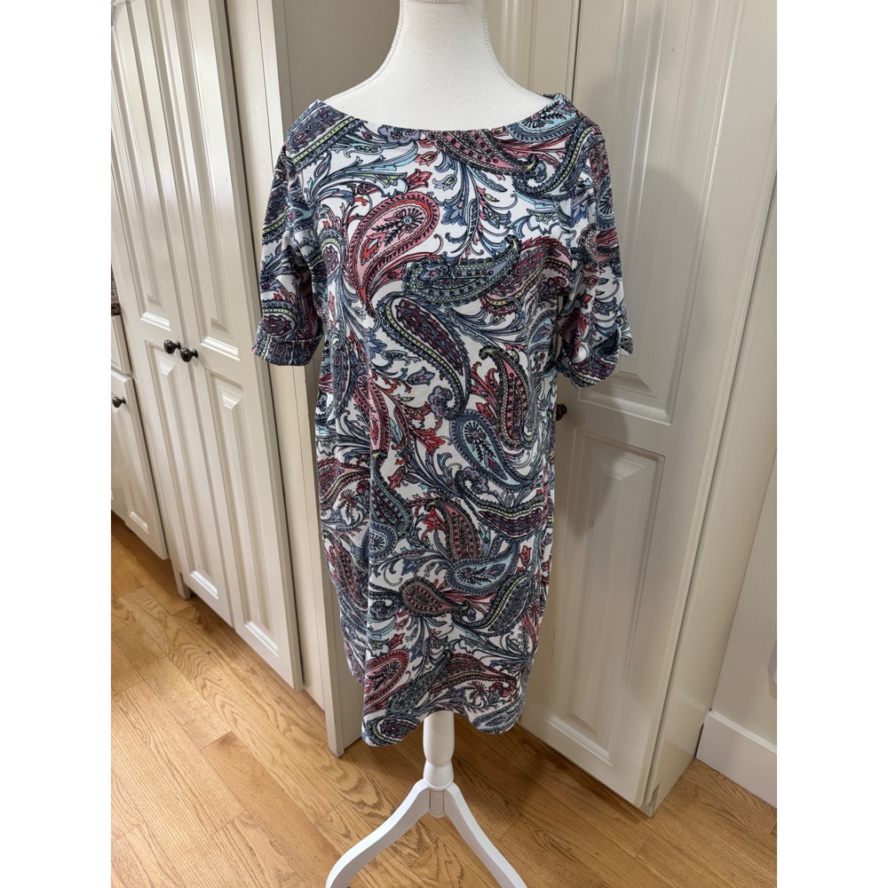 Croft & Barrow‎ Women's Size L Paisley Print Short Sleeve Boat Neck Dress
